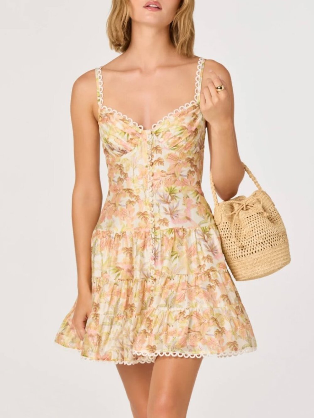 ASTR The Label Tazia Scalloped Trim Tiered Mini Dress